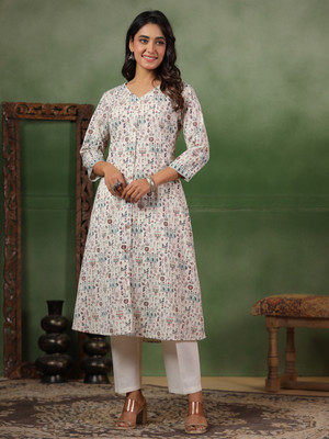 Span Women Printed A-line Kurta(White)