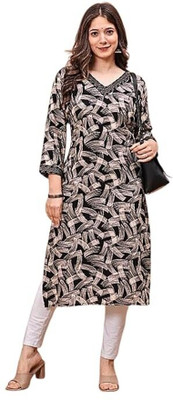 BHANU COLLECTION Women Printed Straight Kurta(Black)