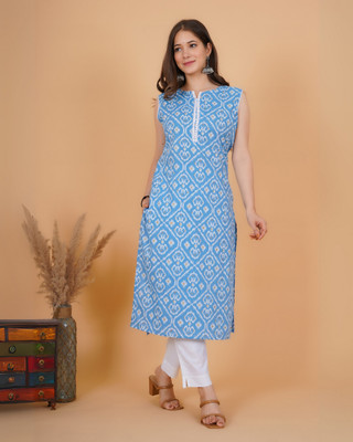 RANDHAWA Women Printed Straight Kurta(Blue)