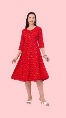 Mahira craft Women Printed A-line Kurta(Red)