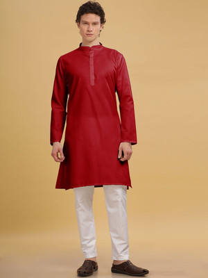ANOUK Men Solid Straight Kurta(Red)