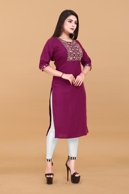 ANITA LYCRA Women Embroidered A-line Kurta(Purple)