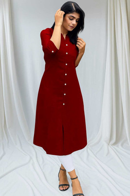 Sliver Star Women Solid Straight Kurta(Maroon)