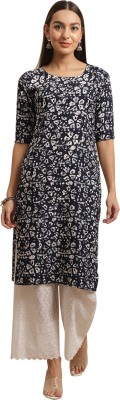 1 Stop Fashion Women Printed Straight Kurta(White, Black)