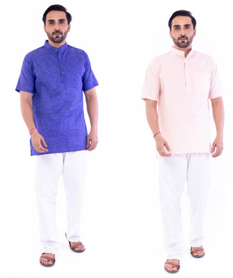 DESHBANDHU DBK Men Solid Straight Kurta(Blue, Pink)