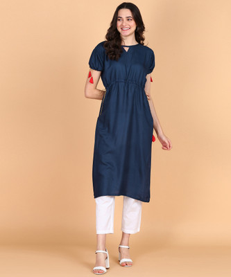 Aiza collection Women Solid Anarkali Kurta(Dark Blue)