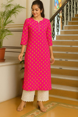 Deesu creation Women Printed Straight Kurta(Pink)