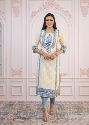 Juniper Women Printed Straight Kurta(Blue)