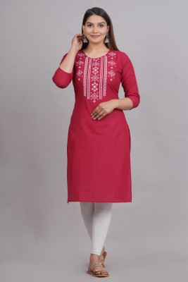 KSHARAA Women Embroidered Straight Kurta(Red, White)