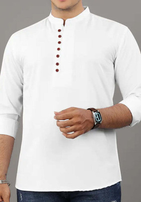 VIMASUTI Men Solid Straight Kurta(White)