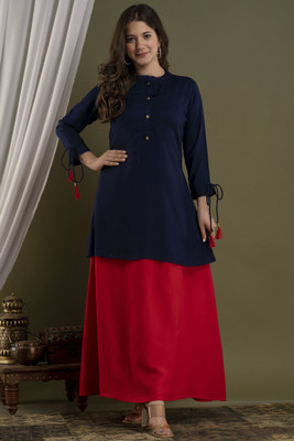 FashioJyoti Women Solid Anarkali Kurta(Blue)