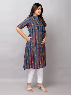 FASHION PETALS Women Printed A-line Kurta(Blue)