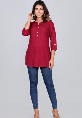 AYUB Women Solid Cape Top Kurta(Maroon)