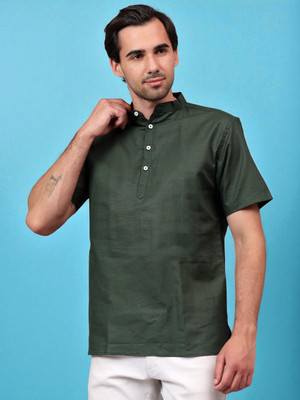 FireFish Men Solid A-line Kurta(Green)