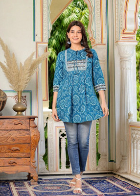 Yash Gallery Women Bandhani A-line Kurta(Blue)