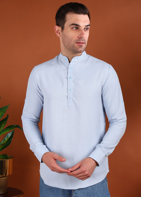 allan peter Men Solid Straight Kurta(Blue)
