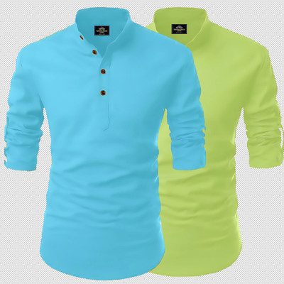 Kavyangle Creation Men Printed Straight Kurta(Blue, Light Green)