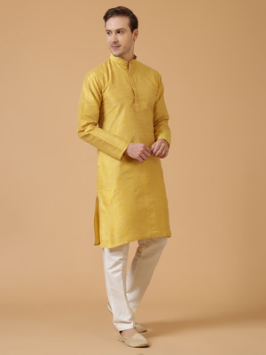 SMIT Men Striped Straight Kurta(Yellow)