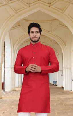 SURATILALA Men Solid Straight Kurta(Red)
