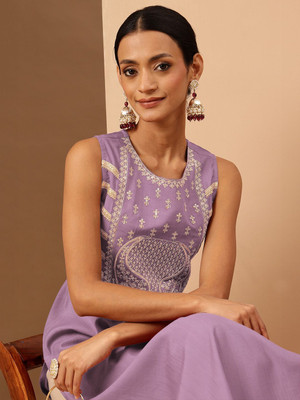 Janasya Women Embroidered Straight Kurta(Purple)