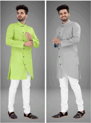 DIAMOND CLUSTER Men Self Design Asymmetric Kurta(Multicolor)