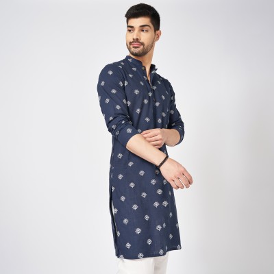 Indus Route by Pantaloons Men Printed Ethnic Dress Kurta(Blue)