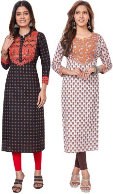 Jevi Prints Women Printed Straight Kurta(Black, White)