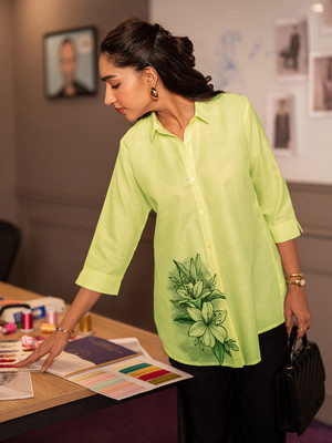 LIBAS Women Printed Straight Kurta(Yellow)