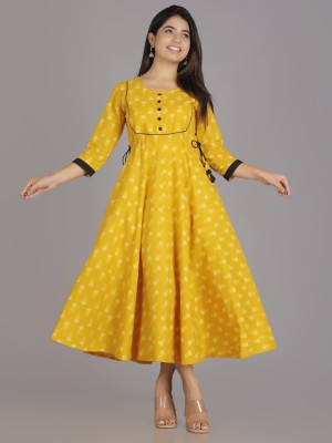 COTTON FEB GALLERY Women Printed Anarkali Kurta(Yellow)