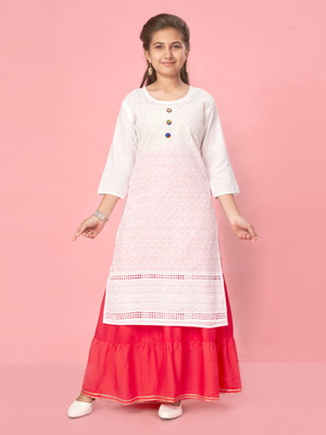Aarika Girls Embroidered Straight Kurta(White)
