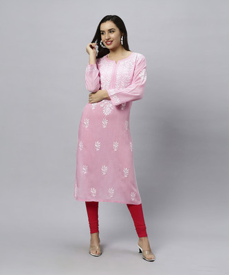 ARSAL CLOTHINGS Women Chikan Embroidery Straight Kurta(Pink)