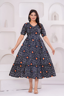 HouseOfCommon Women Printed Anarkali Kurta(Black)