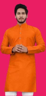 Riyallf Hub Men Solid Straight Kurta(Pink)