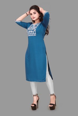 KNG TEXTILE Women Embroidered A-line Kurta(Blue)