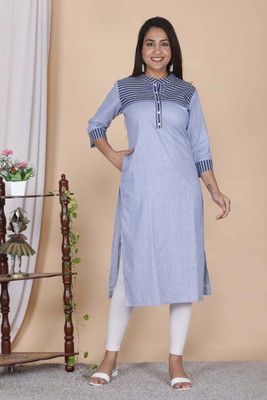 Neerupam Collection Women Self Design Straight Kurta(Light Blue, Dark Blue)