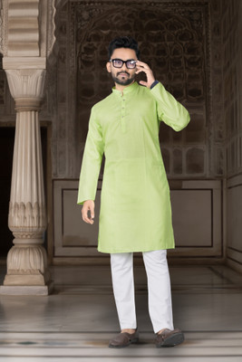 DHASU TRENDZ Men Solid Straight Kurta(Green)