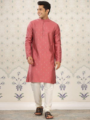 House of Pataudi Men Printed Straight Kurta(Pink)