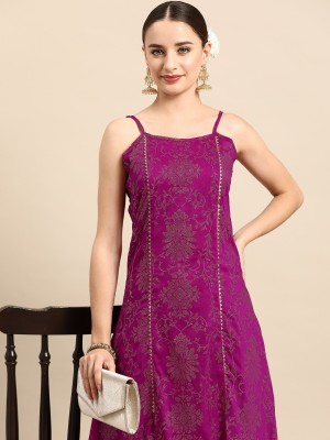 ANOUK Women Embellished A-line Kurta(Purple)