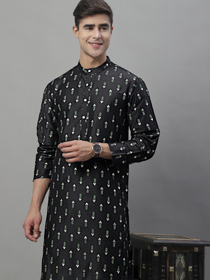 ANOUK Men Printed Straight Kurta(Black)