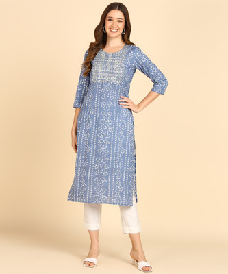 maaesa Women Embroidered Straight Kurta(Grey)