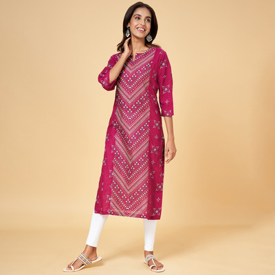 Rangmanch by Pantaloons Women Printed Straight Kurta(Red)