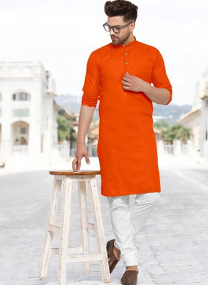 Krisha trend Men Solid Straight Kurta(Orange)