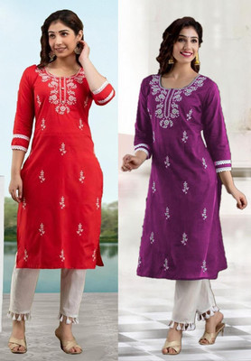SISTO Women Chikan Embroidery A-line Kurta(Multicolor)
