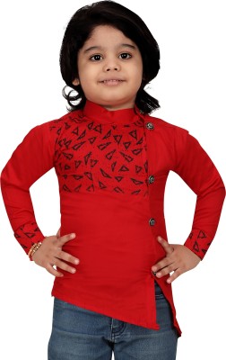 FASHION GRAB Boys Printed Trail Cut Kurta(Red)