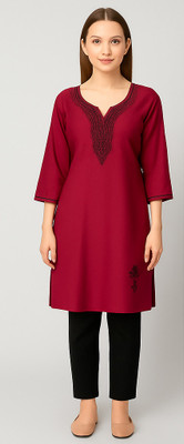 RuhisCollection Women Embroidered A-line Kurta(Red)
