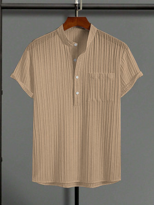 WUXI Men Self Design Straight Kurta(Beige)