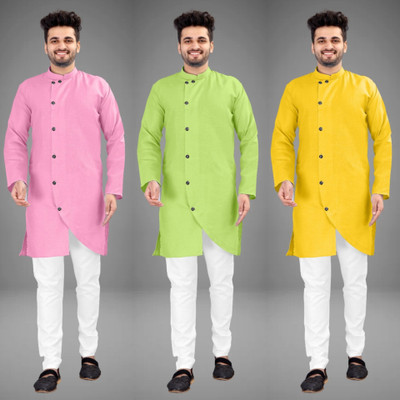 DIAMOND CLUSTER Men Solid Trail Cut Kurta(Multicolor)