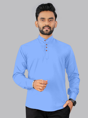 StoneHeart Men Solid Straight Kurta(Light Blue)