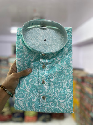 vastraveda Men Printed Straight Kurta(Light Blue)