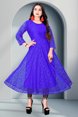 NISHU FASHION MART Women Self Design Straight Kurta(Blue)
